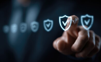 Businessperson selecting security shields