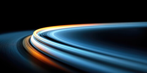 Abstract light trails curve on a dark background