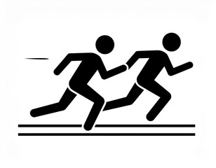 Simple Black and White Pictogram of Two Athletes Racing on a Track in Athletic Competition Icon Style
