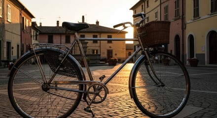 Fototapeta premium Classic bicycle in a sun-drenched Italian square