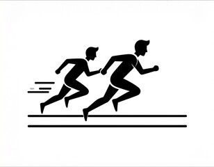Fototapeta premium Simple Black and White Pictogram of Two Athletes Racing on a Track in Athletic Competition Icon Style