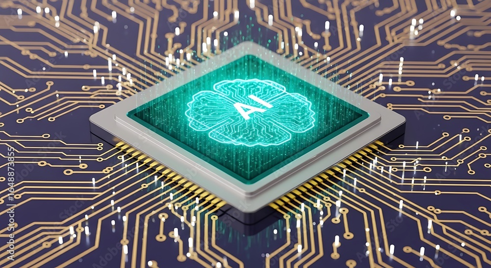 Aufkleber futuristic ai brain circuit board showcasing artificial intelligence technology and machine learning