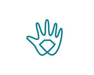 Obraz premium Continue line art of hand holding a diamond. Universal minimalistic jewelry store, jewel, treasure sign symbol logotype.