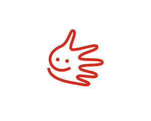 Abstract thin line hand and smile icon logo design template. Creative line art cute handprint, daycare, education  sign symbol mark logotype.