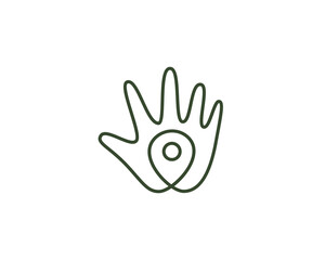 Abstract hand palm and pin icon logo design template. Creative line art destination, gps, navigation  sign symbol mark logotype.