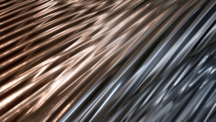 Obraz premium Abstract metallic surface with sharp lines creating dynamic patterns and contrasts in copper and silver