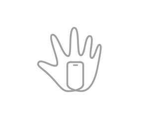 Obraz premium Continue line art of hand holding a smartphone. Universal gadget, device, app sign symbol logotype.