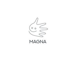 Fototapeta premium Abstract thin line hand and smile icon logo design template. Premium line art cute handprint, daycare, education sign symbol logotype isolated on white background.