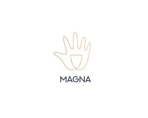 Continuous gradient line art of hand holding a shield. Premium protection, secure, power  sign symbol logotype.