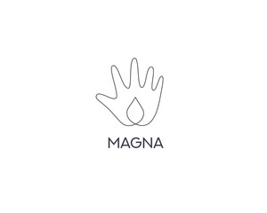 Continue thin line art of hand holding a drop logo template. Premium water, clean, moisture  sign symbol logotype.