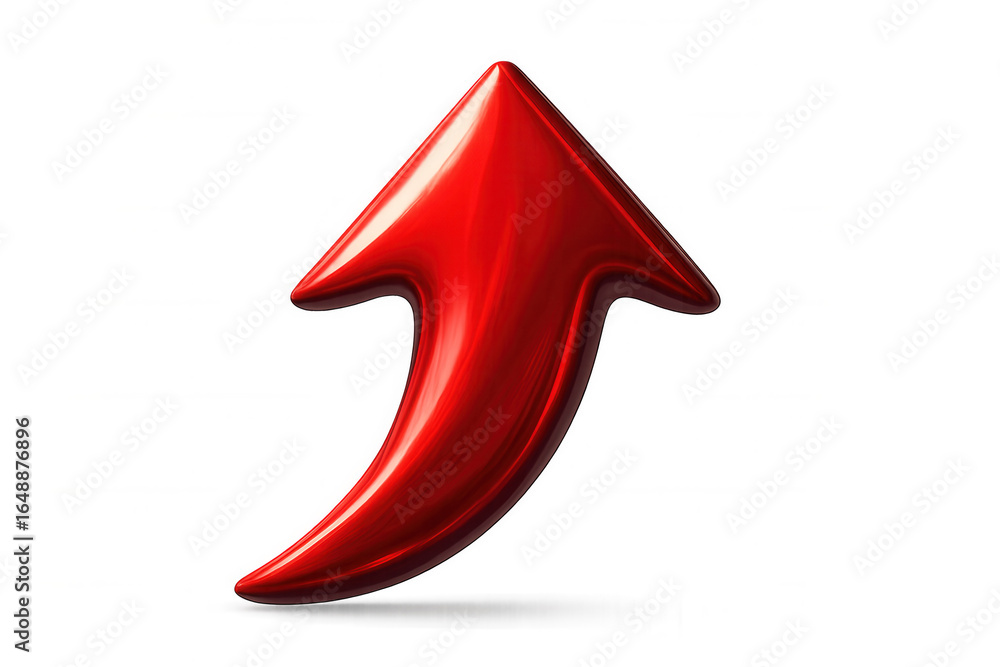 Poster glossy red arrow pointing up symbolizing growth, progress, and positive momentum on a transparent ba