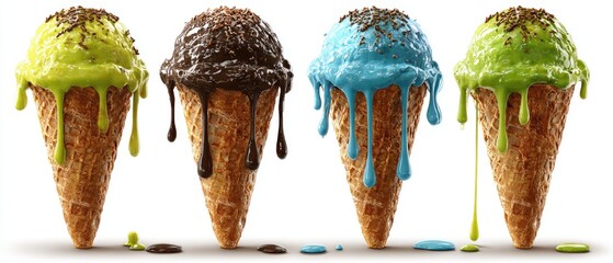 Melted ice cream cones in vibrant colors