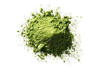 Close-up of a pile of bright green powder.  Spilled, scattered, and slightly uneven mound.  Dark background isolates the powder