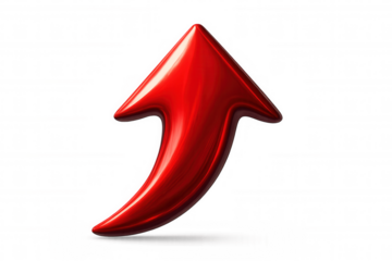 Glossy red arrow pointing up symbolizing growth, progress, and positive momentum on a transparent background