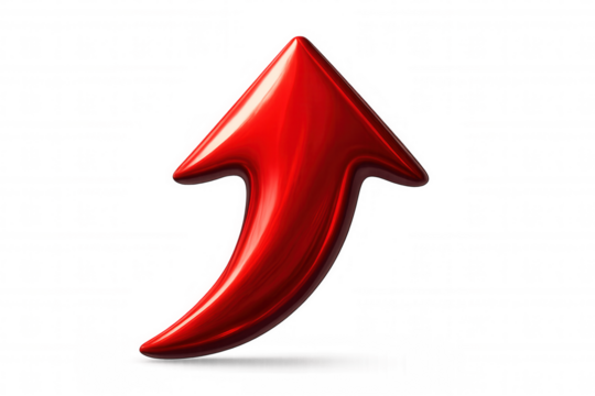Glossy red arrow pointing up symbolizing growth, progress, and positive momentum on a transparent background