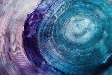 Close-up of a vibrant, multicolored cross-section of a tree trunk, revealing intricate growth rings.