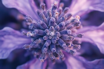 Close-up of a lavender flower's intricate purple buds, showcasing its detailed texture.