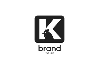 Letter K logo with rooster for farm or food brand