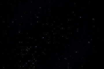 Beautiful bright glowing stars and constellations are scattered in the dark clear sky on a dark summer night	
