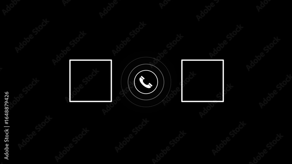 Poster white phone icon with sound waves between two squares on black
