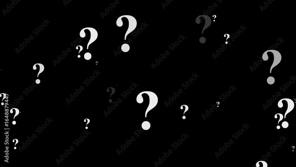 Poster white question marks floating on a dark background