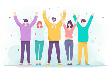 Obraz premium Flat illustration of businessmen celebrating teamwork success with applause and joyful banzai 
