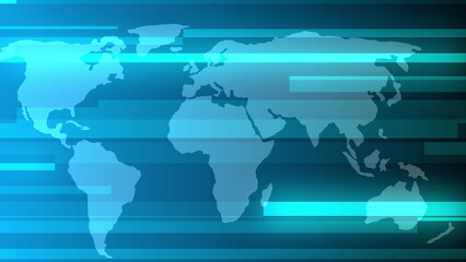 World Map with Blue Digital Overlay global earth