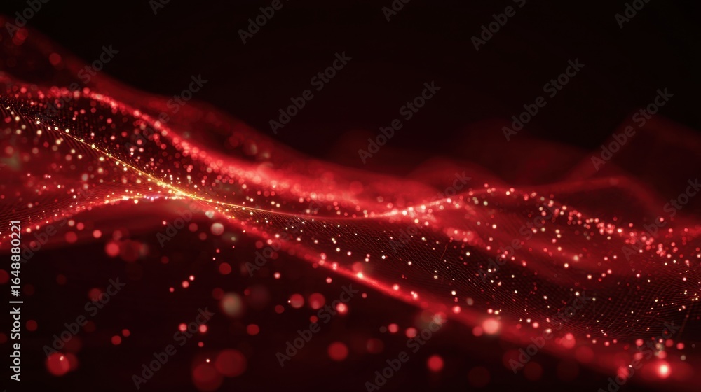 Poster abstract red waves flow across a dark background, creating a dynamic and futuristic display with glo