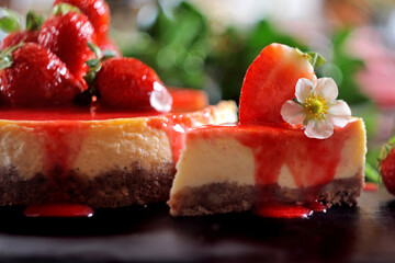 New York style cheesecake with strawberries
