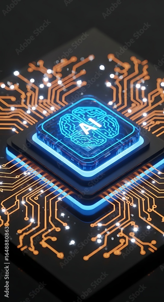 Poster futuristic ai brain circuit board glows with cutting edge technology for modern innovation concepts