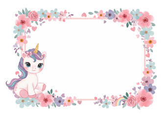 Floral Unicorn Frame: Pastel Dreams isolated on transparent background