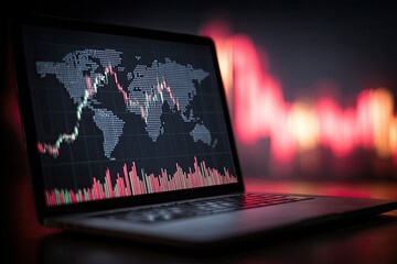 Laptop displaying global market trends