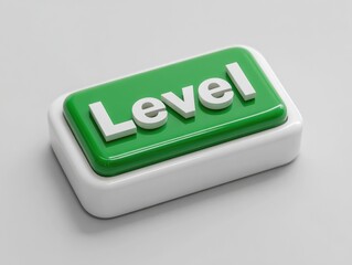 3D rendered green button with white "Level" text