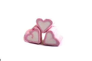 Pink heart shape marshmallow for love theme and Valentine background concept. Pile of love and sweet heart. Romance of love by pink heart pastel 