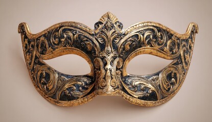 Ornate Venetian mask, gold and black, intricate detail