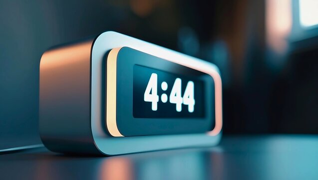 エンジェルナンバー「444」｜4時44分を示すデジタル時計とボケ背景