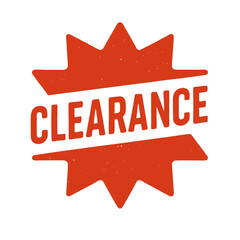 Clearance sale badge with stars and distressed texture in red  