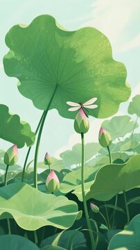 Vector illustration of water lilies and lotus flowers with green foliage on a pond, perfect for a nature-themed floral design