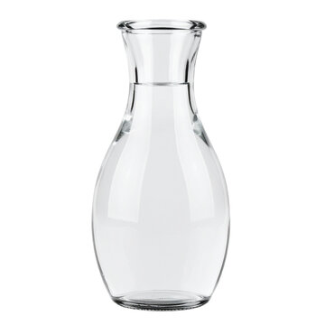 Elegant Glass Carafe Isolated On White Background: A sleek, transparent glass carafe stands empty, its curves and contours reflecting the purity of its design and potential for refreshment.