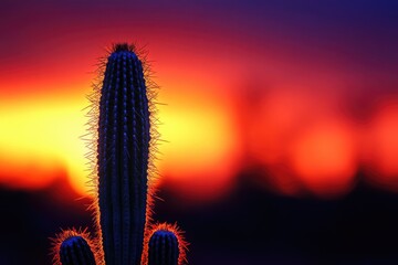 Silhouette of a saguaro cactus against a vibrant sunset backdrop, showcasing the beauty of desert nature.