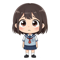 Obraz premium Sad girl character wearing school uniform in anime style 