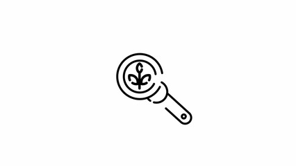 Black Outline Magnifying Glass With Plant On White Background