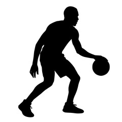 Basketball player dribbling silhouette in action pose, vector SVG illustration