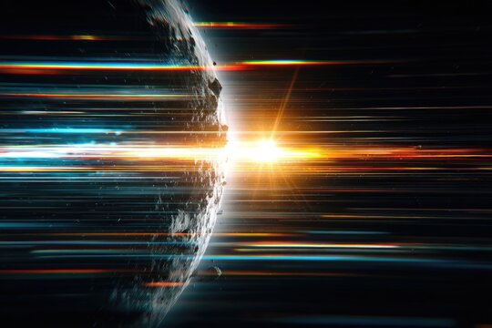 Cosmic body bathed in streaks of light