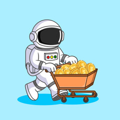 Astronaut Shopping for Gold Coins in Space Vector Illustration Cartoon Design