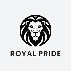 Black Lion Head Logo in Circular Design, Modern Stylized Animal Symbol, on light grey background