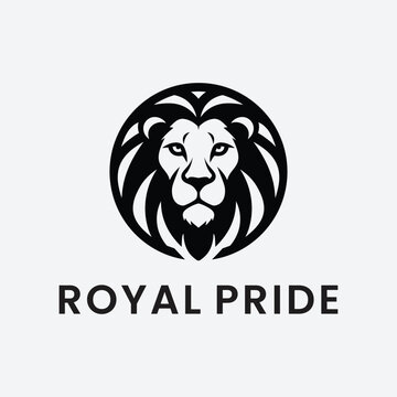 Black Lion Head Logo in Circular Design, Modern Stylized Animal Symbol, on light grey background