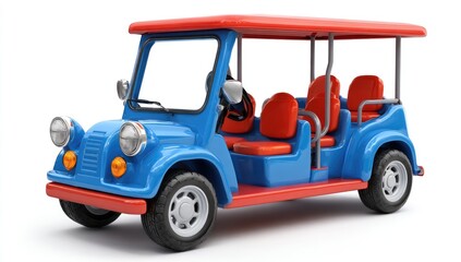 Fototapeta premium Retro-style, blue and red golf cart. Cartoonish, toy-like vehicle with open top