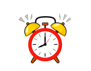 Cartoon-Style Red Alarm Clock with Exaggerated Bells and Motion Lines, Transparent PNG