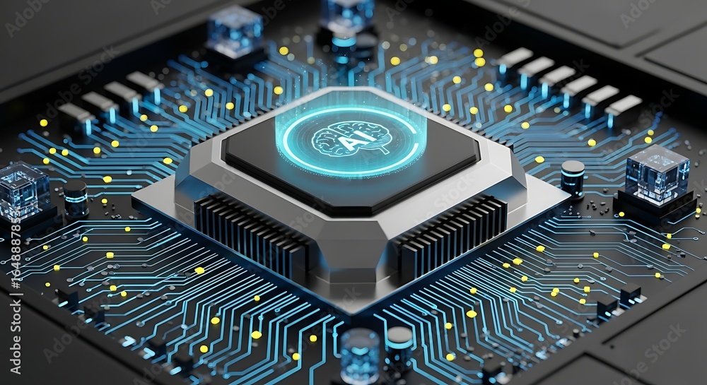 Poster ai powered processor chip with glowing brain circuit for cutting edge technology applications